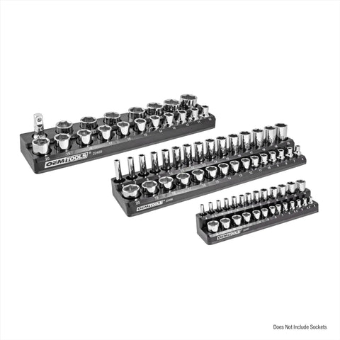 Magnetic Metric Socket Organizer Set For Toolboxes And Rolling Carts 3 Piece Socket Holder Tray on white background