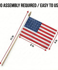 Bulk 100 Pack Handheld American Flags On Sticks 4x6 Inches For Memorial Day And Fourth Of July Decor with dimensions labeled