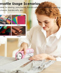 Person using 45mm Rotary Cutter Set With 5 Extra Blades For Fabric Leather Crafting Sewing And Quilting Ergonomic Grip
