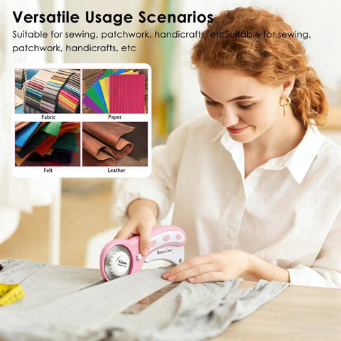 Person using 45mm Rotary Cutter Set With 5 Extra Blades For Fabric Leather Crafting Sewing And Quilting Ergonomic Grip