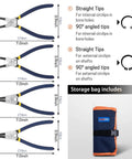 Snap Ring Pliers Set 7 Inch Heavy Duty External And Internal Circlip Pliers Kit With Straight And Bent Jaw Tips Includes Roll Up Pouch
