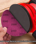 Installing Five Inch Sanding Discs Set, 60 Pcs Hook And Loop, Grits 320 600 800 1200 1500 2000 With Tack Cloth on sander