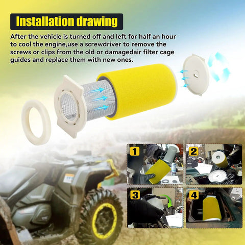 Installation drawing of Air Filter, Guide, and End Cap Kit for Big Bear 350, Moto-4 250 ATV Models 1987-2000, showing assembly