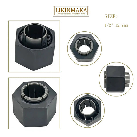 Half Inch And Quarter Inch Router Collet Chuck And Nut Replacement Kit With 12.7mm Collets Quick Fit for 618 Series Bosch Skil