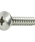 Heavy Duty Size 12 X Half Inch Truss Head Wood Deck And Sheet Metal Screws Full Thread Phillips Drive Stainless Steel 18 8 Bright Finish Self Tapping Rock Solid Hardware 50 Pack close up of stainless truss head screw.