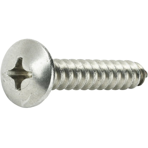 Heavy Duty Size 12 X Half Inch Truss Head Wood Deck And Sheet Metal Screws Full Thread Phillips Drive Stainless Steel 18 8 Bright Finish Self Tapping Rock Solid Hardware 50 Pack close up of stainless truss head screw.