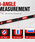 Professional Level Set, 3 Piece Aluminum Spirit Level Kit With 40",60",80" showing 3-angle measurement features for accurate leveling.