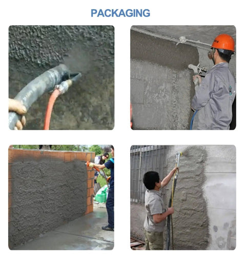 High Performance Portable Mortar Sprayer Machine For Automatic Wall Rendering And Stucco Plastering Works Cement Equipment For Construction Industry Applications Efficient And Versatile Building Tool Solution in use, cement spraying on walls.