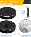 Neodymium Cup Magnets With Countersunk Holes And Stainless Screws, Heavy Duty Holding Up To 110 Lbs, size comparison with coin.