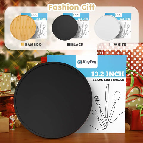 Your Go To Non Skid Bamboo Lazy Susan Turntable For Kitchen Countertops And Tables 13.2 Inch Wood Organizer In Black displayed