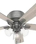 52 Inch Indoor Ceiling Fan With LED Lights And Pull Chain, Low Profile Flush Mount, Five Blades, Matte Silver Finish