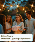 Smart Outdoor String Lights 123 Ft With 40 Dimmable Edison Bulbs IP65 Weatherproof WiFi App Control illuminating an evening gathering