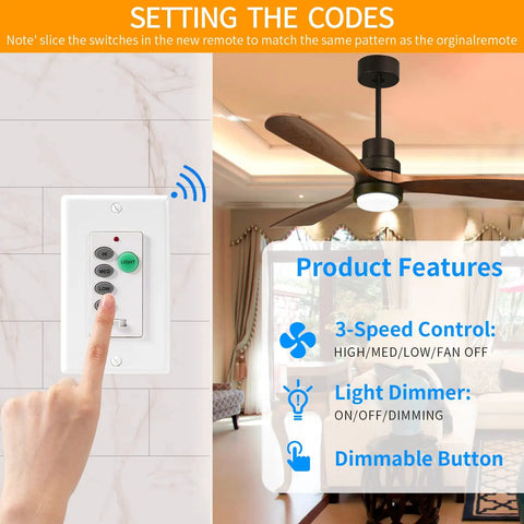 Universal Ceiling Fan Remote Control Replacement For Harbor Breeze, Hampton Bay, Hunter, Westinghouse UC9050T wall switch
