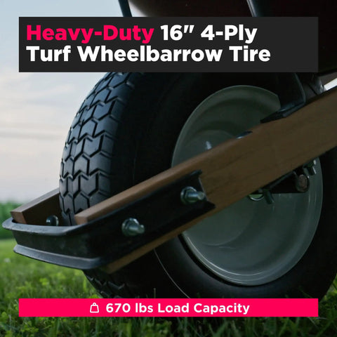 Heavy Duty Wheelbarrow Wheel Replacement 16 Inch XHD 4Ply Tire With 6 Inch Steel Hub And Grease Fitting Turf Wheel For Big Jobs