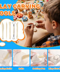 Child using Air Dry Clay Glaze And 25 Piece Tool Kit With Gloss Varnish Protectant To Prevent Cracking Scratching And Wear