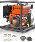 Gas Powered 2 Inch Semi Trash Pump With 212cc 4 Cycle Engine, 141 GPM Flow, 100 Ft Lift, 23 Ft Suction, includes accessories