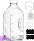 64 Oz Heavy Duty Glass Milk Bottle With Airtight Screw Cap Reusable One Half Gallon Water Bottle With Scale Lines 2 Qt Glass Milk Jug Pitcher Includes Extra Gaskets And Handle, shown with accessories.