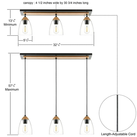 Modern Farmhouse Black Chandelier With Wood Accent Ceiling Light And Pendant For Kitchen Island Dining Room diagram