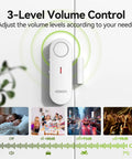 Two Pack Kid Safe Home Door Alarm System With 2 In 1 Chime And Alarm Three Level Volume Control Loud 98 Decibel Alerts For Doors Windows Rooms Garage RVs Pool House white sensor on door with 3-level volume control