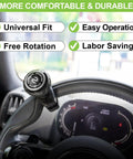 Universal Steering Wheel Knob Power Handle Spinner for cars and trucks installed on steering wheel inside vehicle, black non-slip grip.