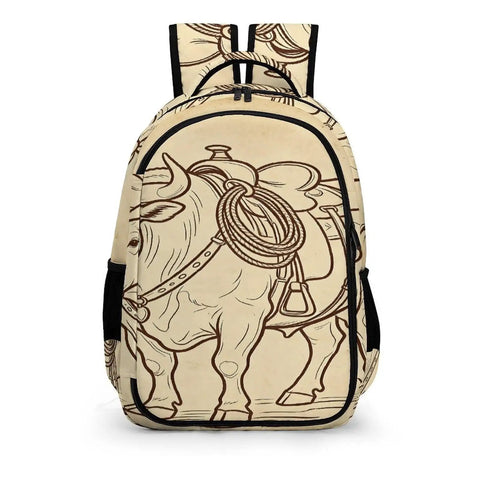 Vintage Bull Line Art Printed Backpack Unisex Large Capacity All Day Everyday Carry Daypack Made From Durable Polyester With Breathable Design