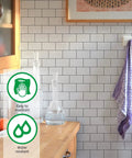 Kitchen wall with Thicker Peel And Stick Backsplash Tiles Set 12x12 White With Gray Grout Subway Tile Look, easy to maintain icons displayed.