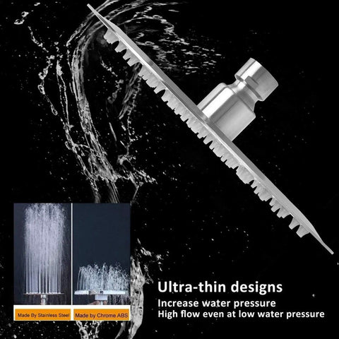 Ultra Thin Rain Shower Head With High Flow Stainless Steel, 8 Inch Brushed Nickel Finish, showcasing pressure boosting design