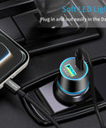 45W PD USB C Car Charger With QC3 Dual 12V Lighter Ports And Three Foot Type C Cable with LED light