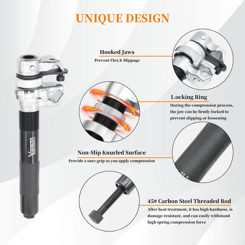 Heavy Duty Coil Spring Compressor Tool For MacPherson Struts Built Tough With Extendable Safety Bracket and Locking Design