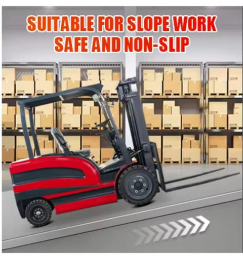 Fully Electric Counterbalance Forklift Truck With High Efficiency Drive Motor Built For Warehouse Material Handling And Workshop Ops on slope