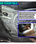 Under-car view showing installation area for 70 Piece Car Body Fastener Kit With Engine Splash Shield Bolts U Nuts And Push Clips.