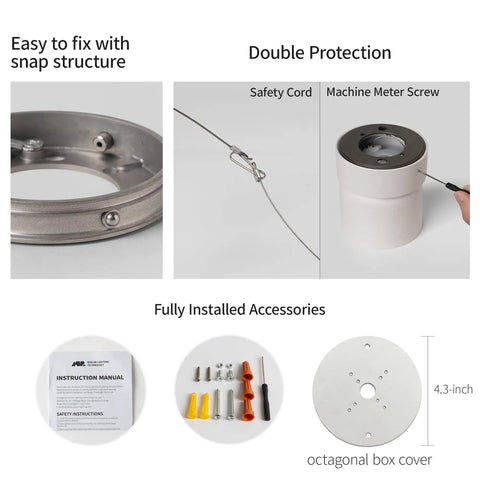 Installation components of LED Ceiling Spotlight Indoor 7W Black Pivoting Slick Accent Light Fixture With 340 Degree Rotation.