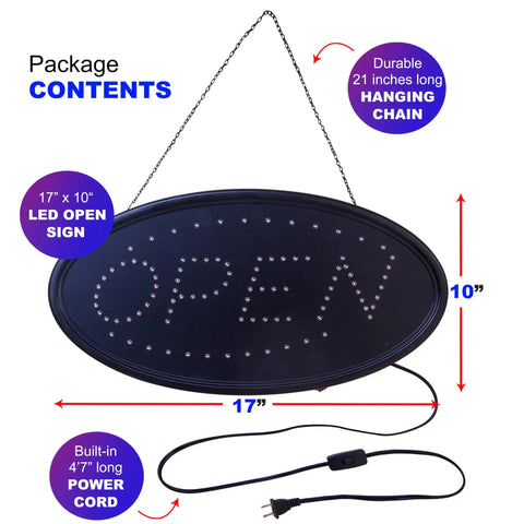 Open Sign LED Neon Oval For Businesses With Flashing Mode, Shows Business Hours And Open Closed Signs, Easy Install, Durable One Year Warranty, Killer Sign For Storefront Windows