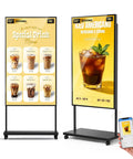 Straight Fire 65 Inch Storefront Digital Signage Display showcasing a coffee menu and iced Americano offer with vibrant graphics.