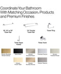 Occasion Vertical Toilet Paper Holder With No-Fuss Easy-Access Spindle, Premium Metal Construction, shown among matching bathroom accessories.