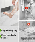 Visual comparison showcasing the Tileable Shower Niche Foot Rest 16 By 8 By 4 Inches Recessed Wall Niche Insert for easy leg shave.