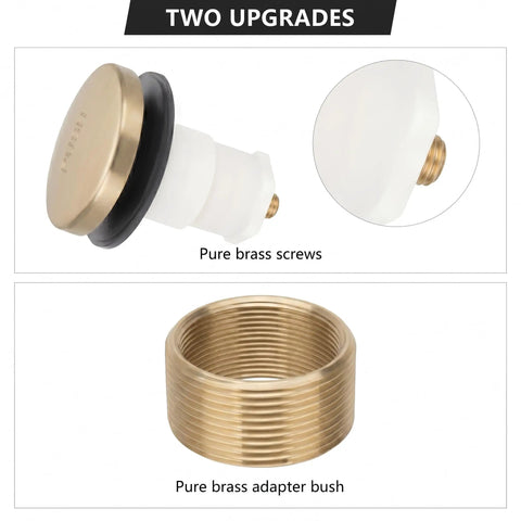 Top Shelf Champagne Bronze Bathtub Drain Stopper With Tip Toe Overflow Faceplate And Warm Brushed Gold Finish, pure brass screws and adapter bush