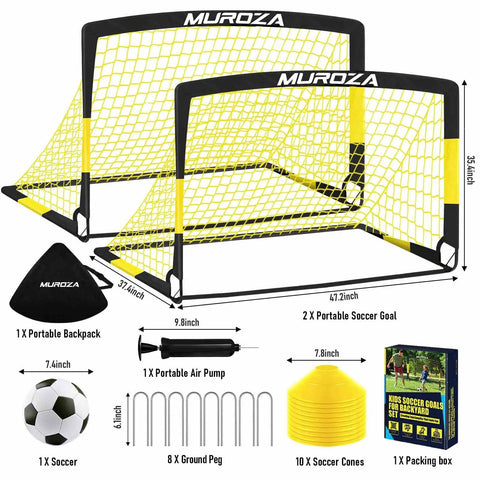 Backyard Kids Soccer Goal Set 2 Pack 4x3 Ft Portable Pop Up Net With Soccer Ball And Cones Complete Training Equipment