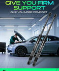 Mechanic working on car with Set Of 2 Front Hood Lift Supports Struts Gas Spring Replacement For 2015 2016 2017 Sonata Sedan Provides Smooth Easy Open And Solid Hold Open Durable High Quality Replacement Parts in foreground