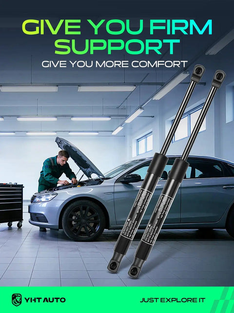 Mechanic working on car with Set Of 2 Front Hood Lift Supports Struts Gas Spring Replacement For 2015 2016 2017 Sonata Sedan Provides Smooth Easy Open And Solid Hold Open Durable High Quality Replacement Parts in foreground
