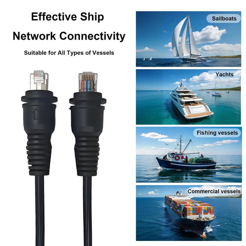 Front view: two black 20ft marine RJ45 Ethernet cables with male-to-male connectors.