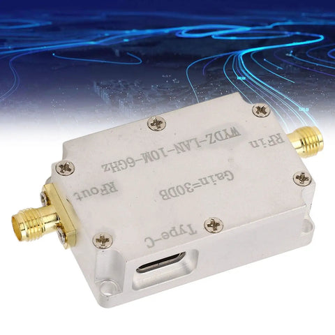 Wideband RF Amplifier With High Gain And Low Noise LNA For Radio, Ultra Broad 10 MHz To 6 GHz Coverage, 30 dB Gain, compact design