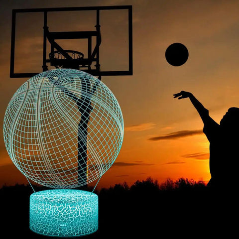 Basketball Night Light 3D Illusion RGB Lamp With Remote Dimmable Night Light, glowing basketball design with player silhouette.