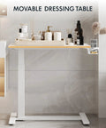 32 Inch Mobile Standing Desk Featuring A Slick Rolling Base And Hassle Free Pneumatic Height Adjustments With Smooth One Hand Gas Spring Lift For Compact Home Office Computer Workstation Setup in a modern bathroom.