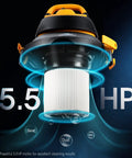 Powerful 5.5 HP motor of Heavy Duty Wet And Dry Shop Vacuum With 4 Gallon Tank And 5.5 Peak HP SVX2 Motor, highlighting suction capability.