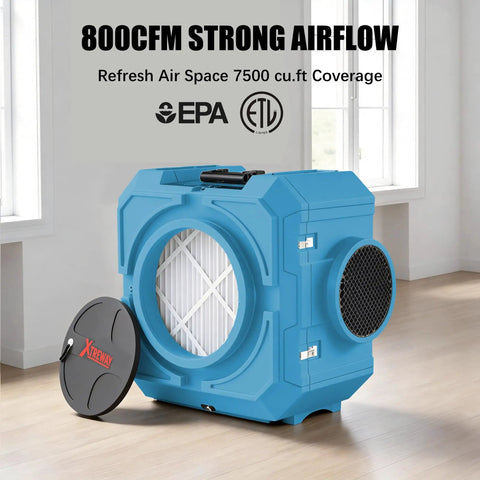 Beast 800 CFM Hepa Air Scrubber With Four Stage Filtration And Stackable Negative Air Machine in a room, showing filters