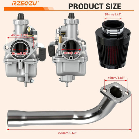 Diagram showing components of Predator 212 Stage 2 Carb Kit with VM22 Carburetor and Exhaust for engines and bikes.