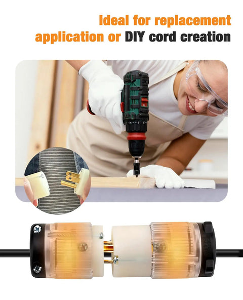 Lighted NEMA 5-15P To 5-15R Extension Cord Ends With Power Indicator, 15 Amp 125 Volt 2 Pole 3 Wire Grounding in DIY use