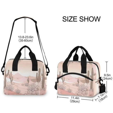 Desert Cactus Cooler Bag Insulated Lunch Box 10L Leakproof Grab And Go size show with adjustable reinforced straps