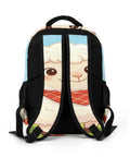 Back view of Smiling Sheep Wearing A Scarf Printed Unisex Backpack with breathable straps and durable polyester build.